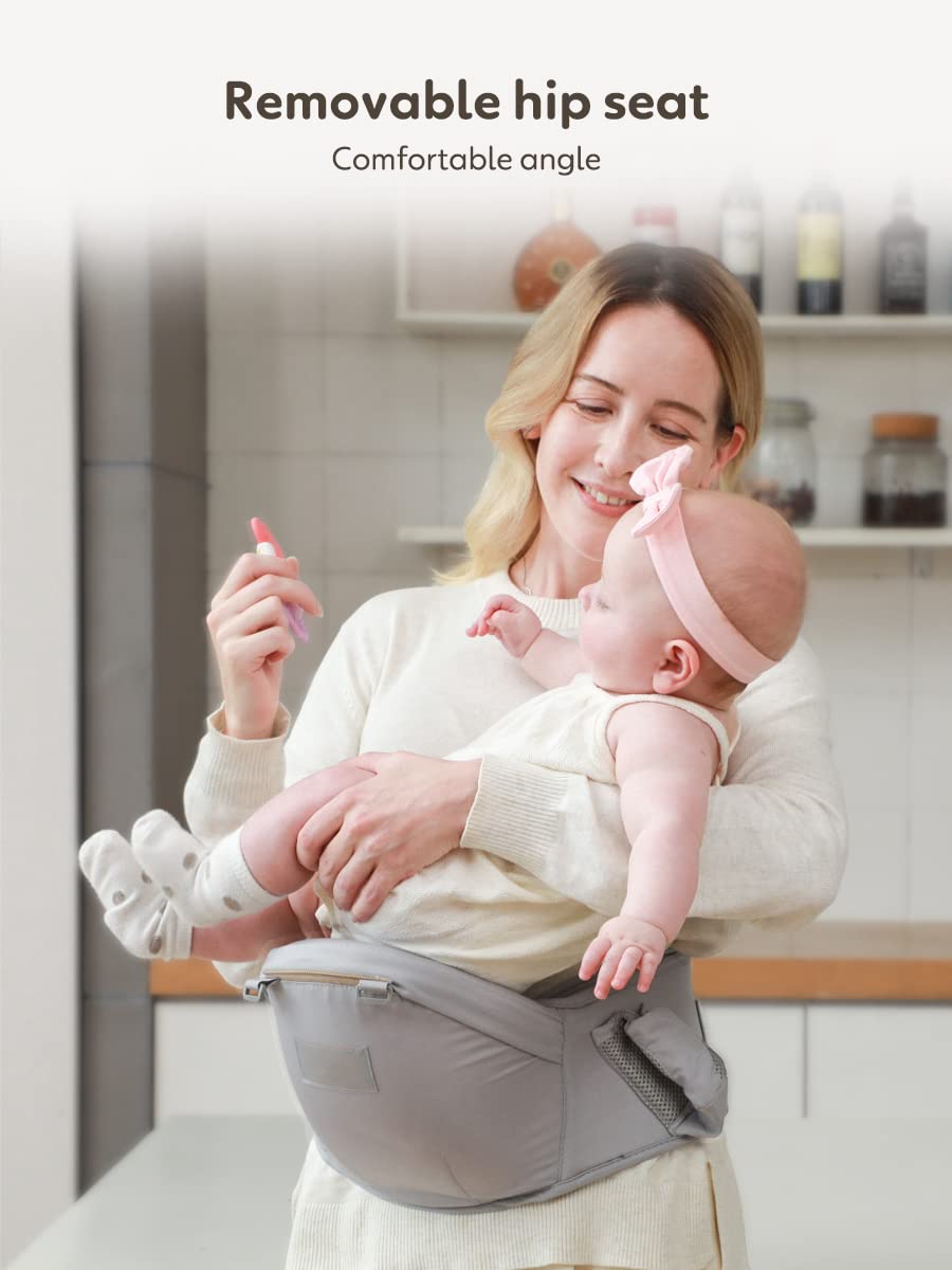 230816022724319_1 Baby Carrier with Hip Seat, Baby Carrier Newborn to Toddler, Detachable Baby Hip Seat Carrier for 7 -66lbs, All Seasons Baby Holder Carrier, All Position.(Light Grey) - Image 1